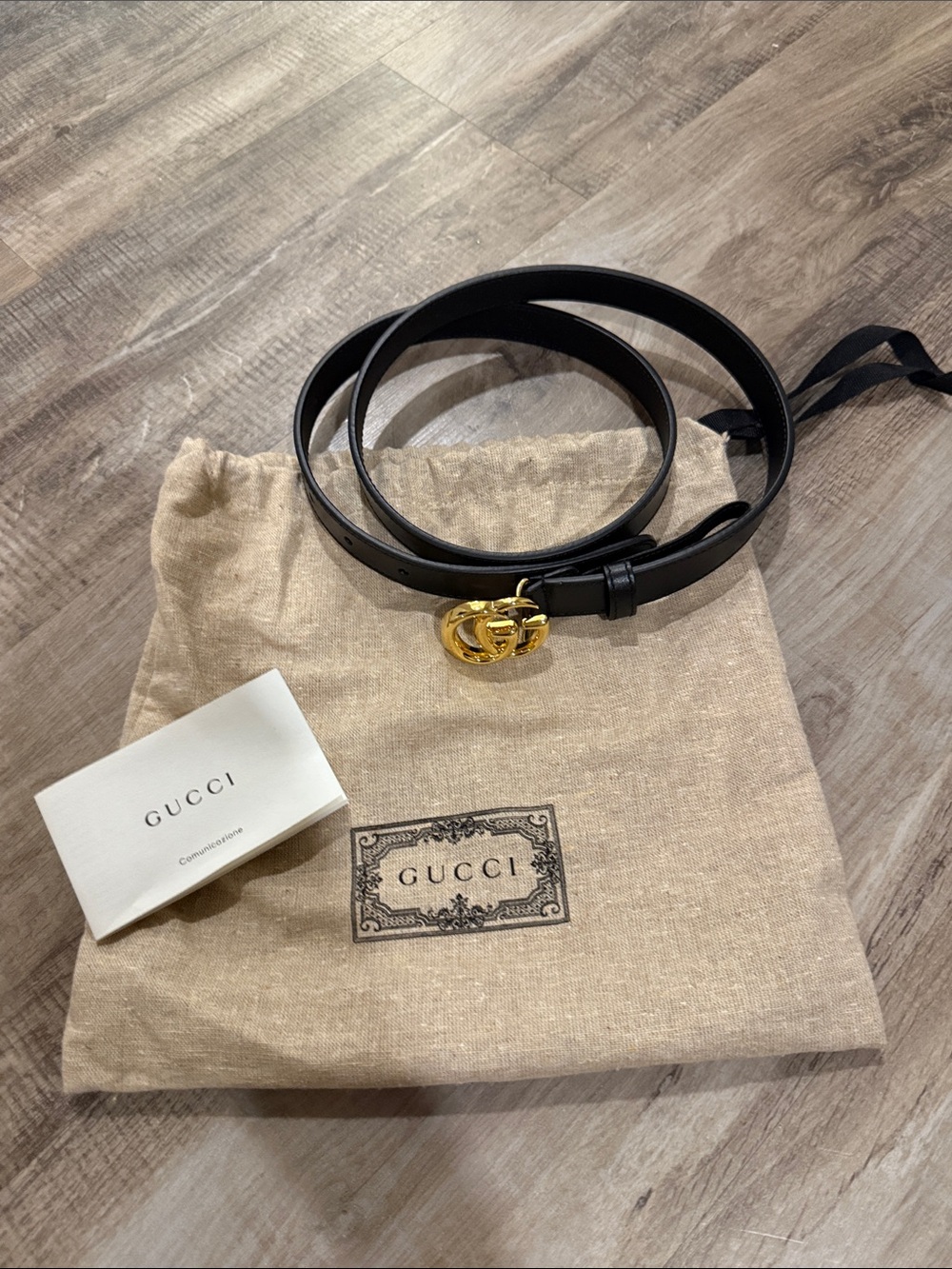 Gucci Black Marmont Leather Belt with Gold Double G Buckle